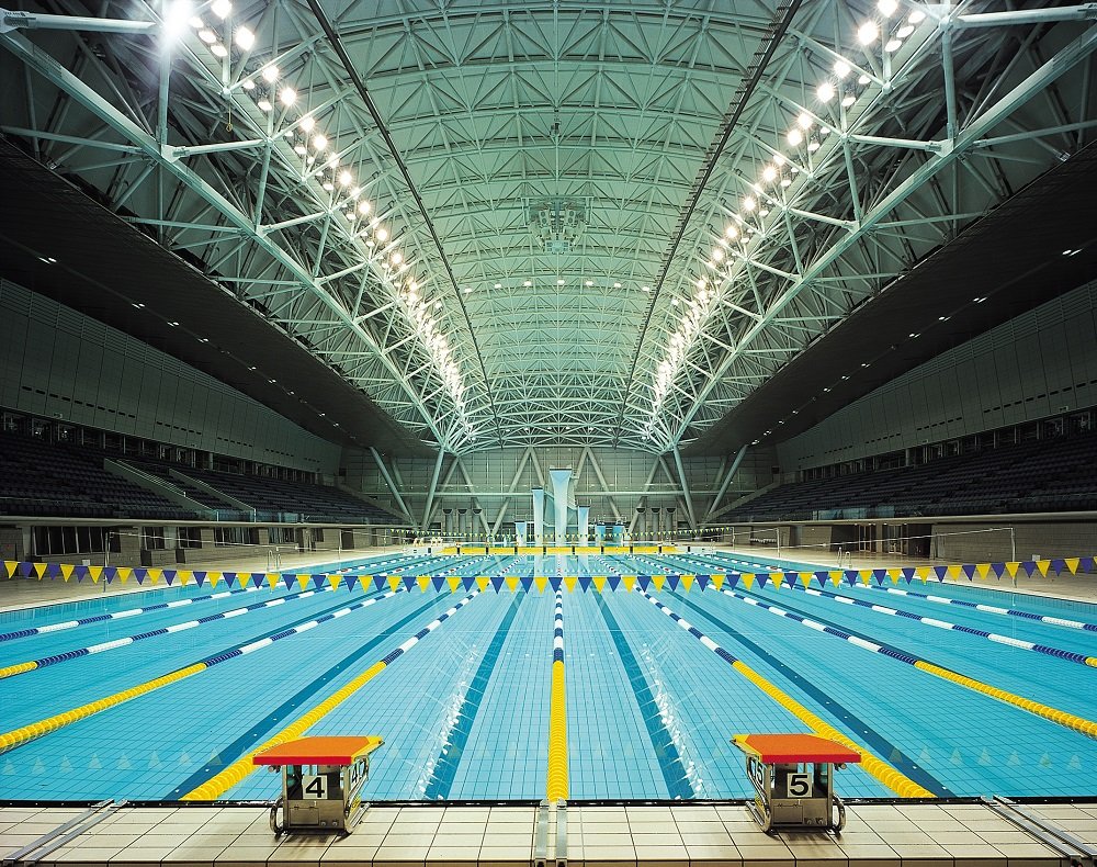 yokohama international swimming pool converted to basketball court