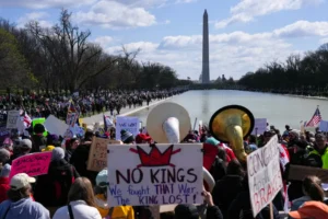 No Kings Protests rally near the National Mall Reflecting Pool during major demonstrations