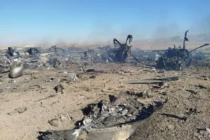 US pilot rescued in Iran, shows the wreckage and remains of targeted and crashed aircraft in central Iran.